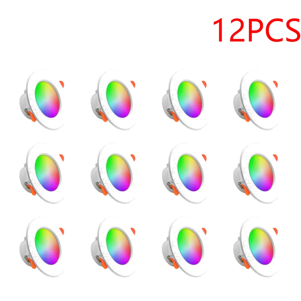 1-10PCS 10W Smart LED Downlight Bluetooth Ceiling Lamp RGB Lamp APP Remote Control Color Changing light for Google Alexa Home 12PCS