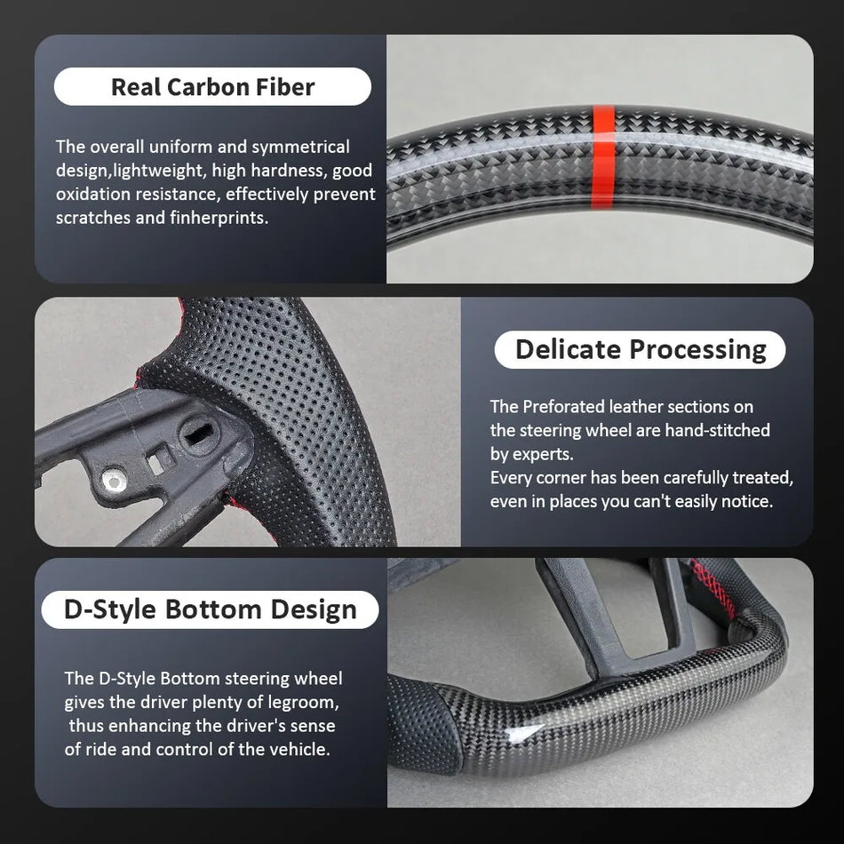 Dodge Charger Volant Řízení Skutečné Uhlíkové Vlákno, Perforovaná Kůže, Červený Pruh