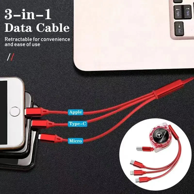 Car Interior 3 In 1 Fast Charger USB Data Cable &ndash; Convenient Connectivity for Mercedes Benz
