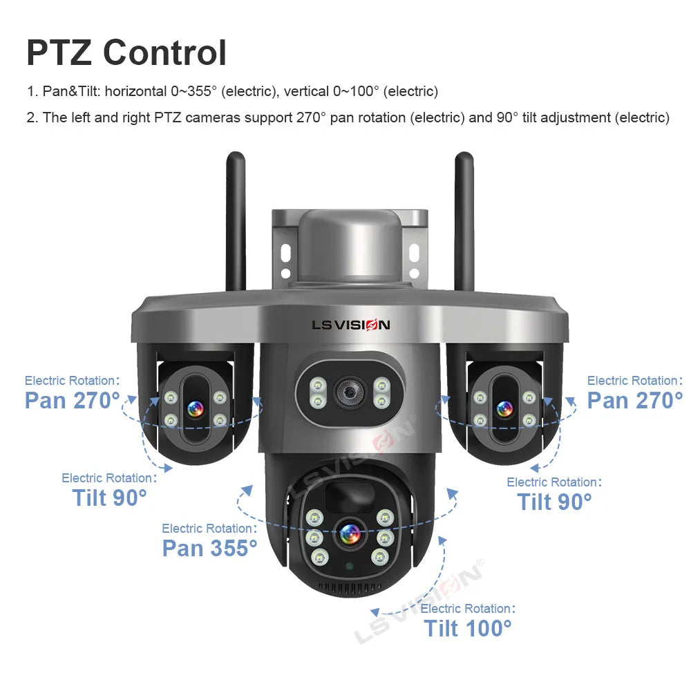LS VISION V380 PRO 3 Lens WiFi Solar Camera 4G 15MP Security CCTV Waterproof Night Vision Two-Way Audio Camera Mobile Tracking I