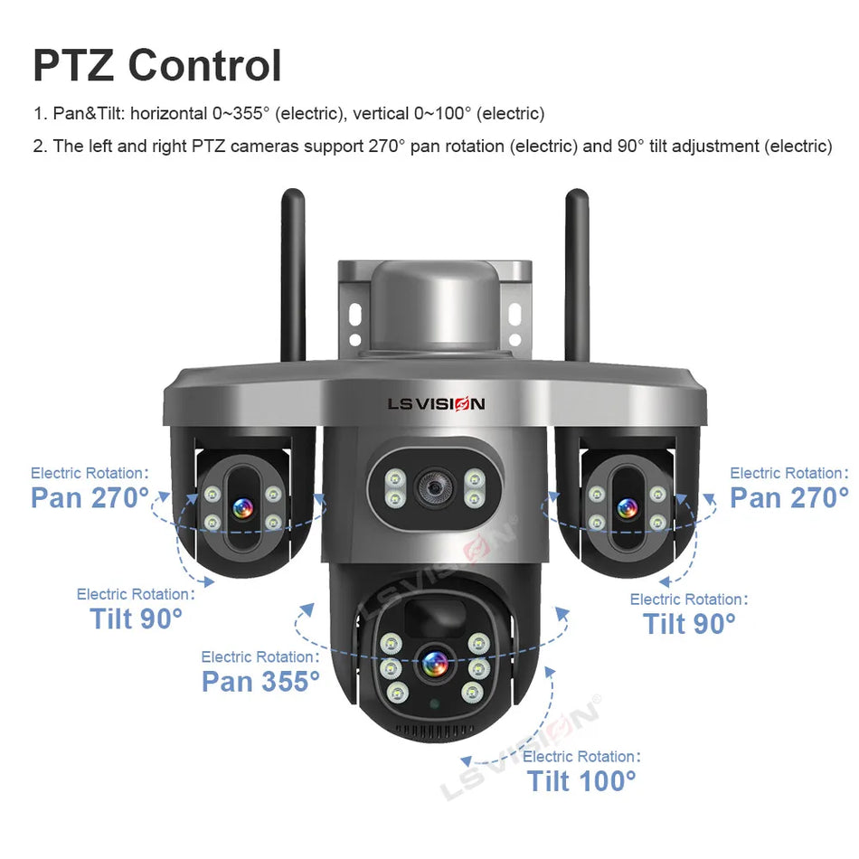 LS VISION V380 PRO 3 Lens WiFi Solar Camera 4G 15MP Security CCTV Waterproof Night Vision Two-Way Audio Camera Mobile Tracking I