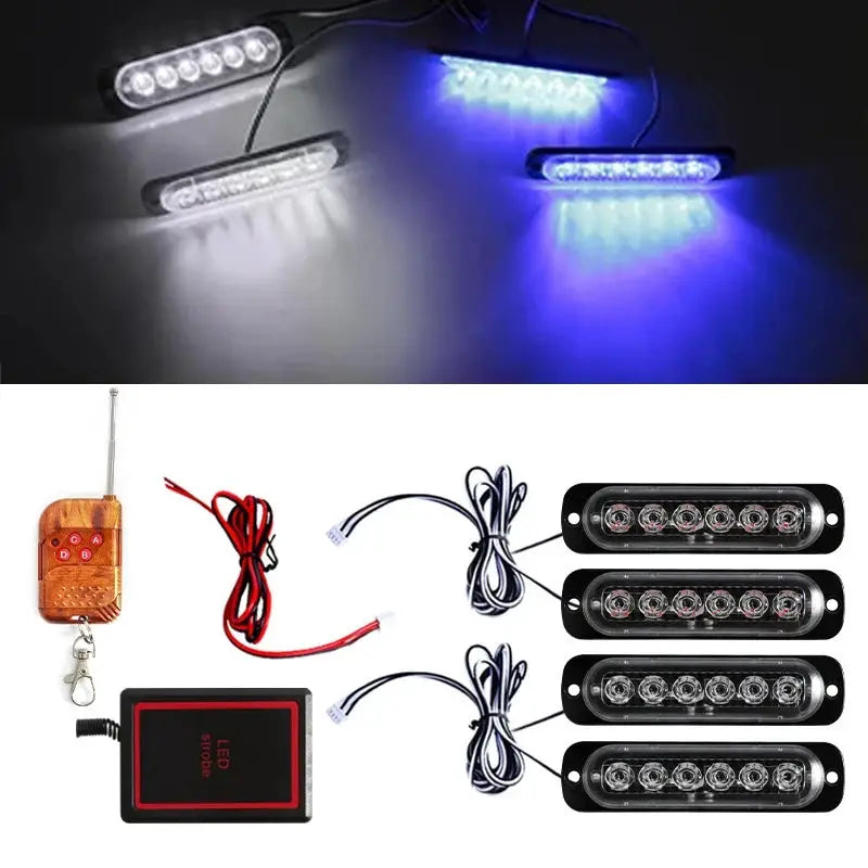 4PCS Grill Car LED Light Strobe Red Blue Emergency Remote Wireless Control Flash Signal Fireman Beacon Warning Lamp Yellow White by InterCyprus Trading Ltd