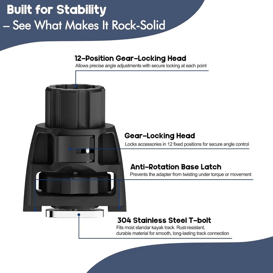 Heavy-Duty Kayak Track Adapter with Anti-Rotation Locking Base for Accessories