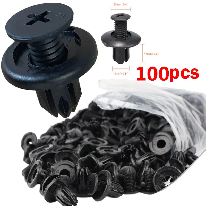 8mm Plastic Rivets Fasteners for Car Bumper &amp; Fender - Toyota, Kia, Nissan 100pcs
