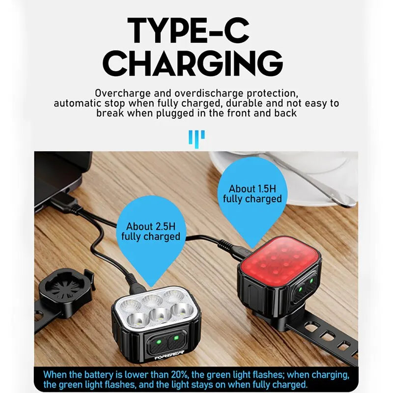 Fiets LED Voor- en Achterlicht Set, USB Oplaadbaar, IPX6