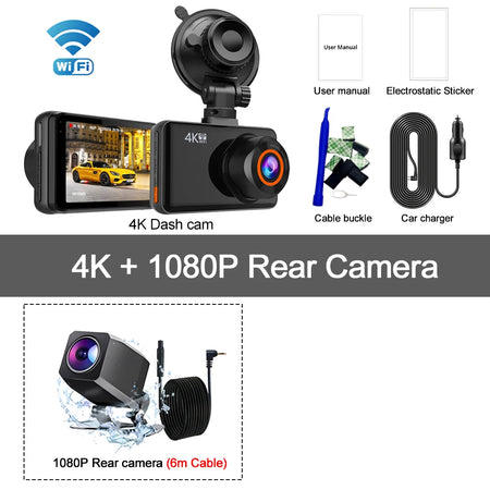 Kocam 4K WiFi Dash Cam &ndash; Dual Lens Front and Rear Recording 4K  - 6M RCC / 128G