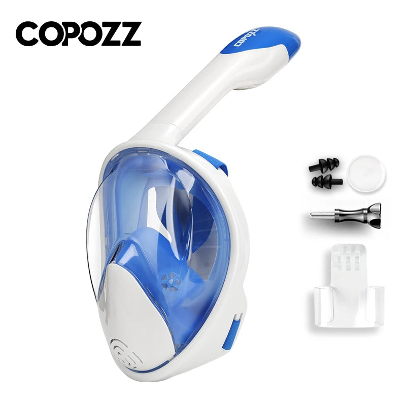 COPOZZ Full Face Snorkel Mask - Anti Fog Scuba Diving Gear for Adults white blue / S/M