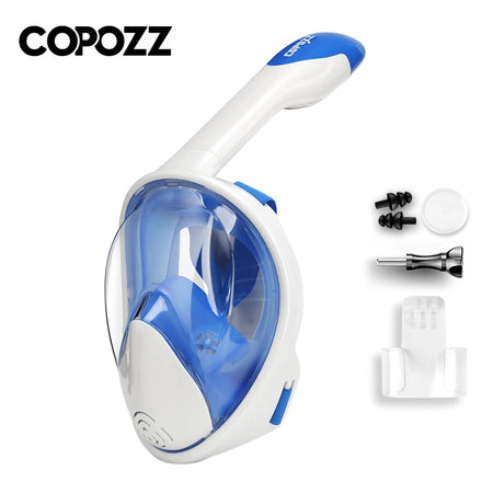COPOZZ Full Face Snorkel Mask - Anti Fog Scuba Diving Gear for Adults white blue / S/M