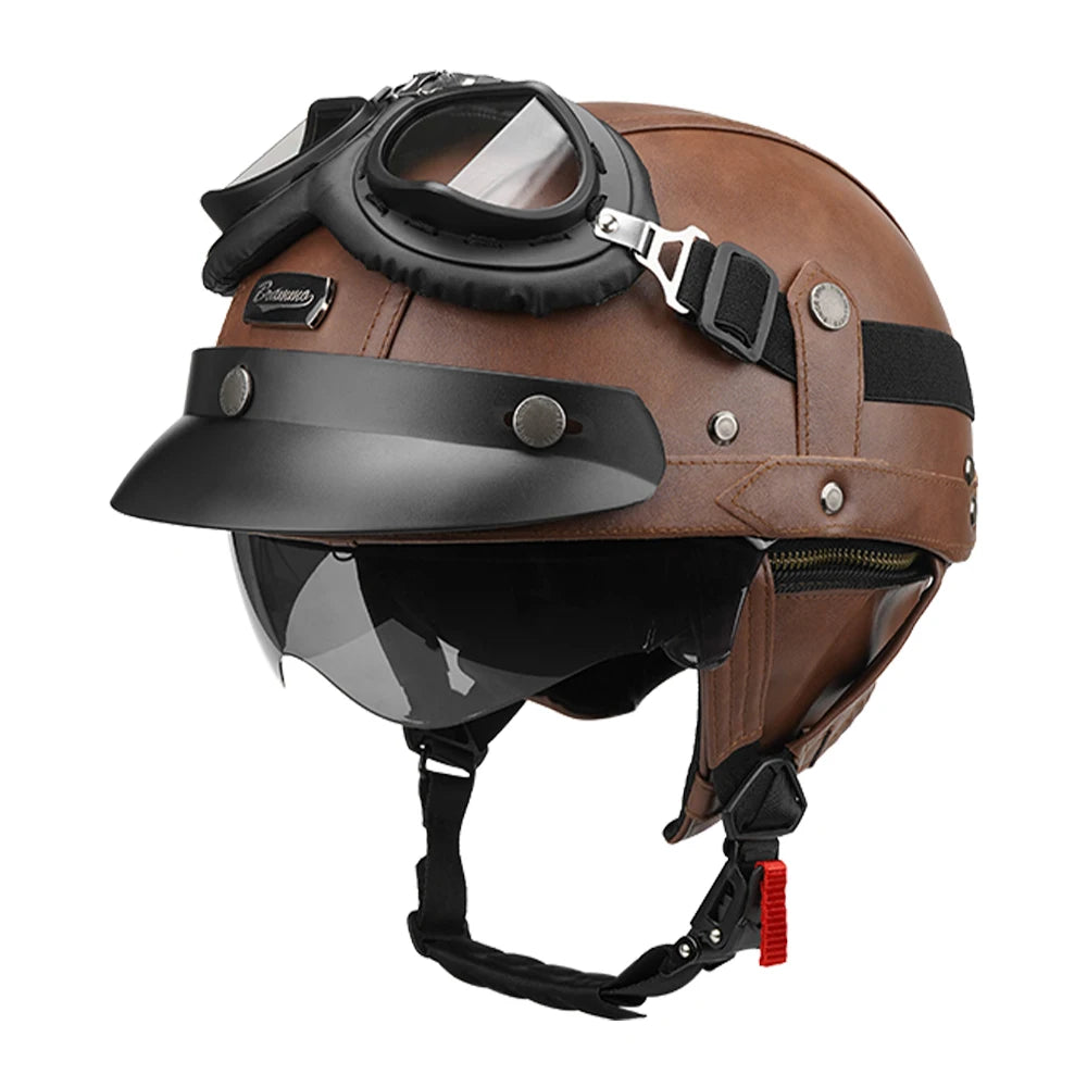 Herobiker DOT Approved Half Helmet &ndash; Lightweight ABS Shell 535-BN With Goggles / XL