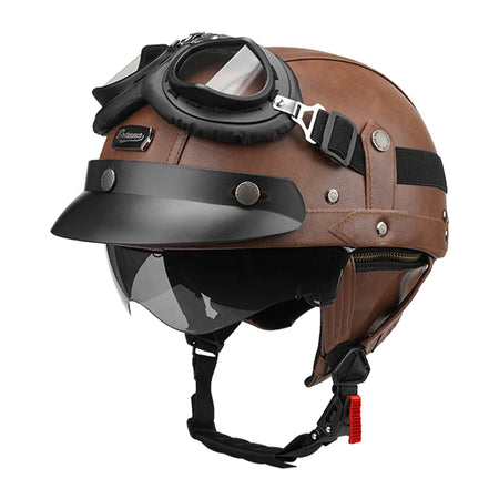 Herobiker DOT Approved Half Helmet &ndash; Lightweight ABS Shell 535-BN With Goggles / XL