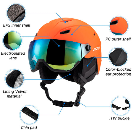 TOMSHOO Integrated Ski Helmet &ndash; Removable Visor Goggles
