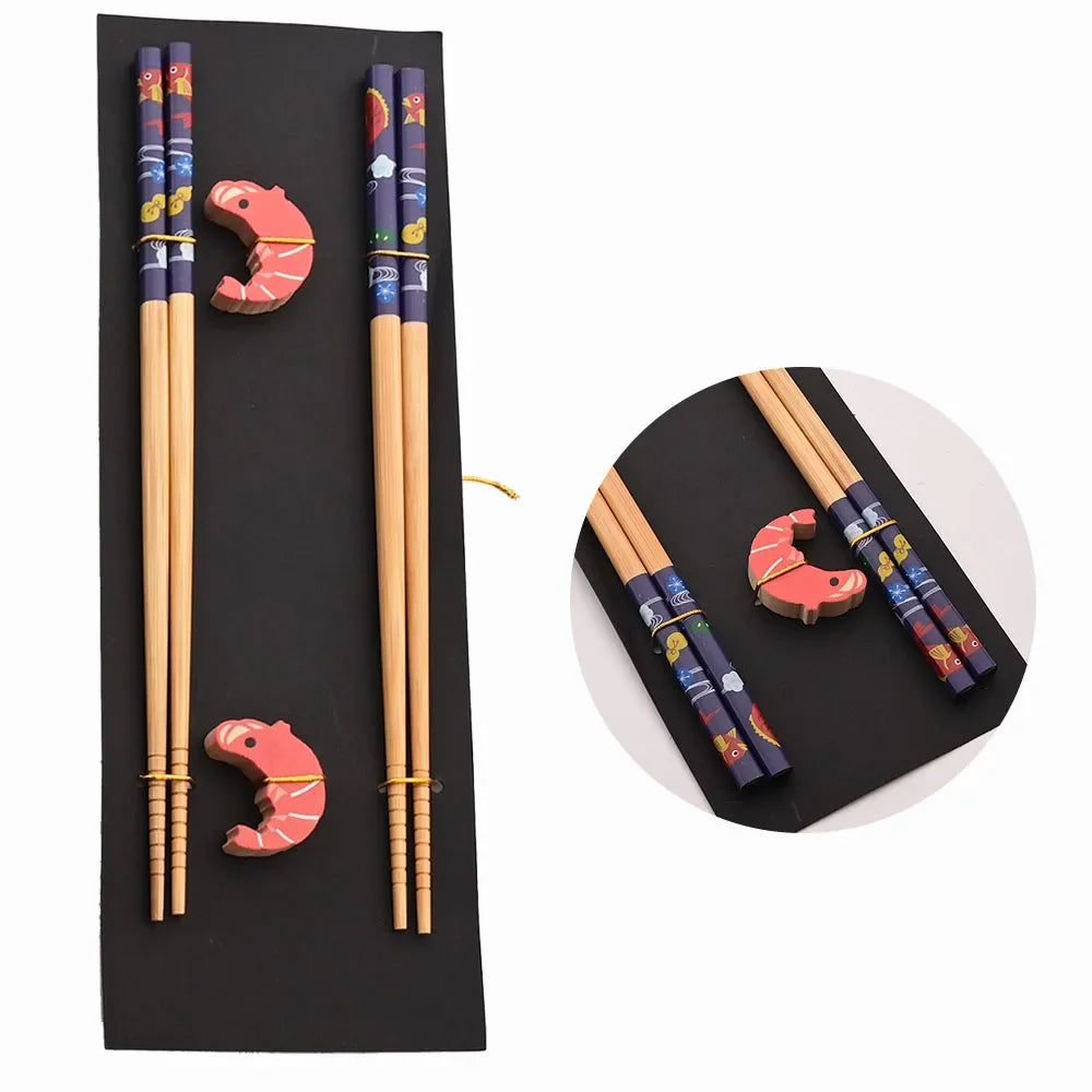 NoEnName Null Reusable Wood Sushi Chopsticks Set &ndash; Eco-Friendly Design Shrimp