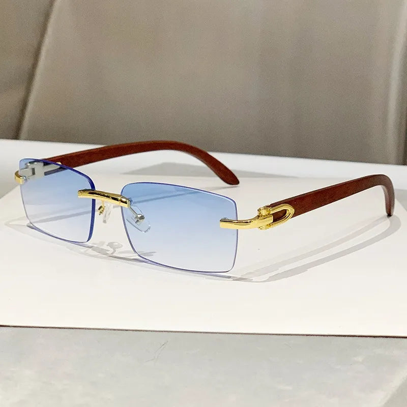 2025 Designer Rimless Rectangle Sunglasses - UV400 Lens Blue