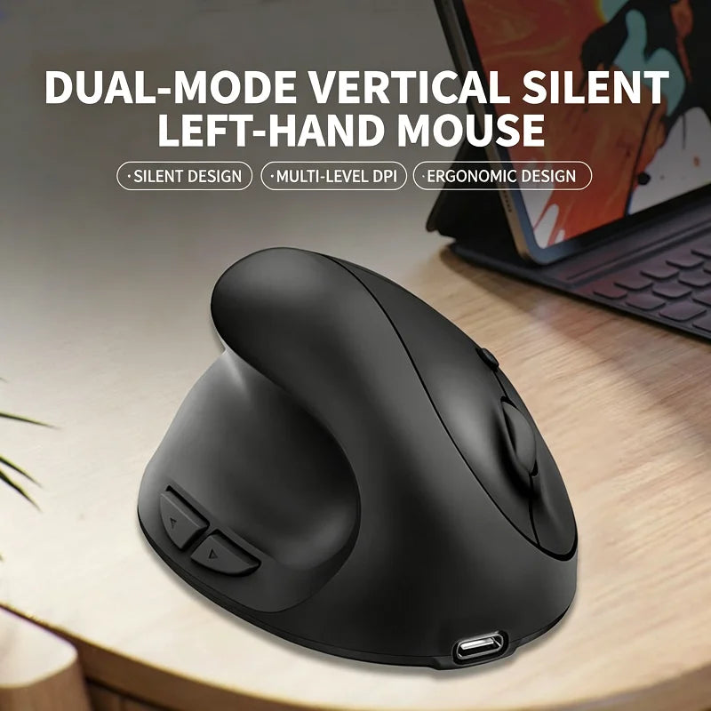 Left Hand Ergonomic Vertical Wireless Mouse Built-in Mouse Jiggler Anti Sleep Mode Silent DPI Adjustable Type-C Charging Mice