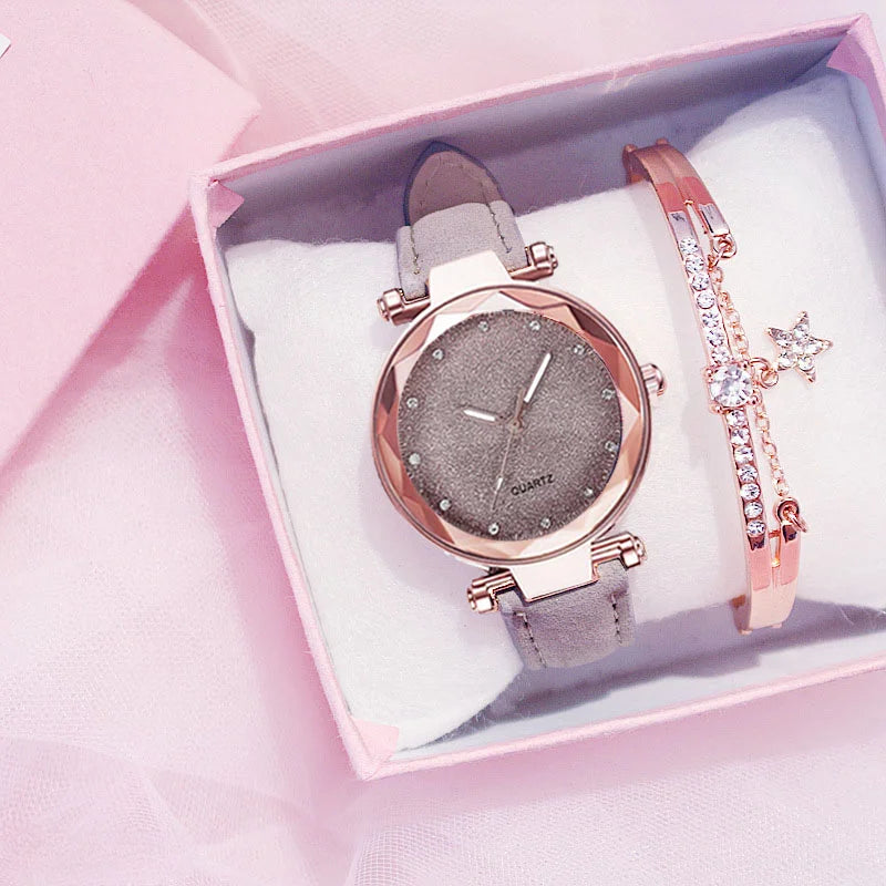 Romantic Starry Sky Leather Bracelet Watch for Women