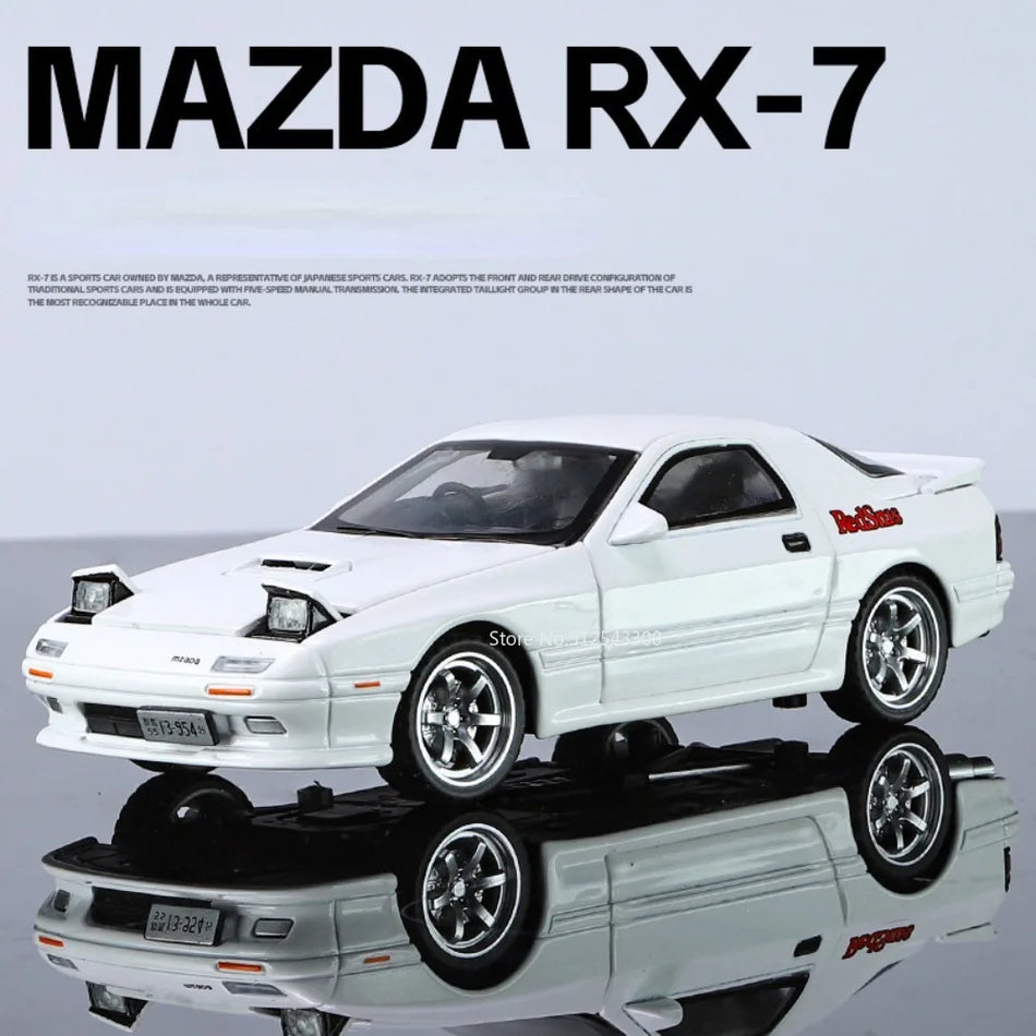 Mașină de jucărie din aliaj diecast RX7 la scară 1:32 cu retragere, sunet și lumini