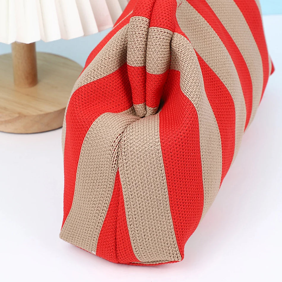 Damen Strickstreifen Geldbörse Häkel Clutch Handtasche Strandtasche