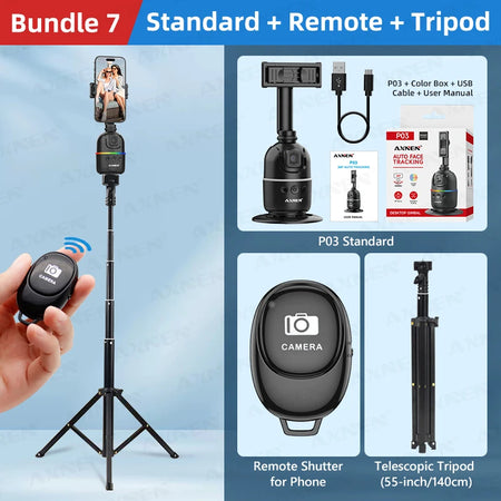 Smart Auto Face Tracking AI Gimbal for Smartphone &amp; Action Camera | 360&deg; Rotation Vlog Kit add-RC-Tripod
