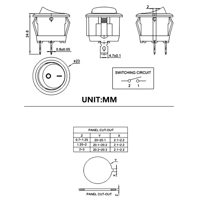 12V Round Rocker Switch &ndash; Reliable ON/OFF Control for Camper Vans and Caravans