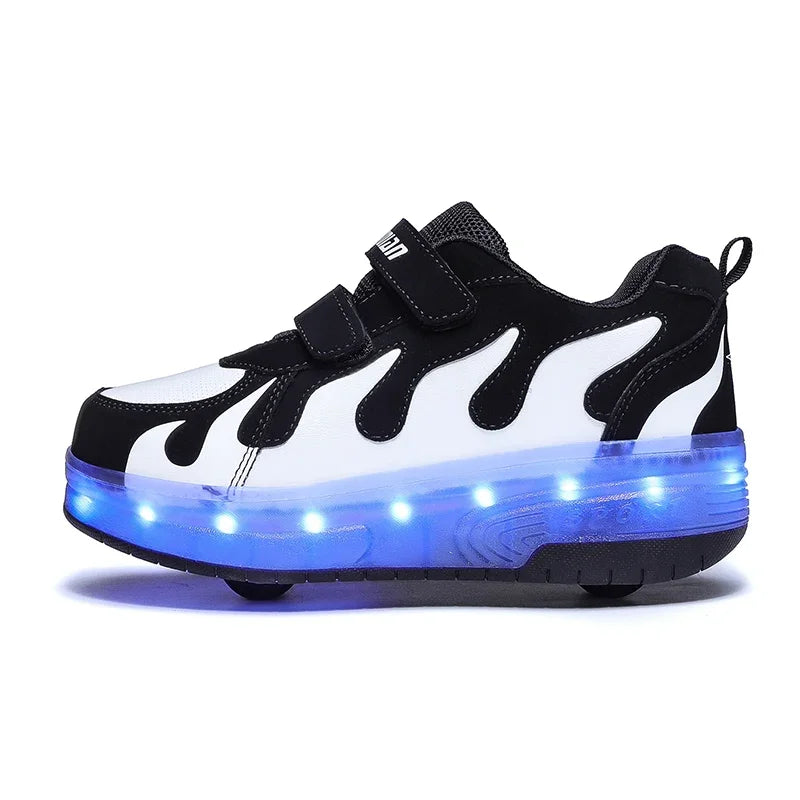 Hirostar LED Roller Skate Shoes &ndash; Colorful Deformation Fun JD 032-Black White / 39 / CHINA