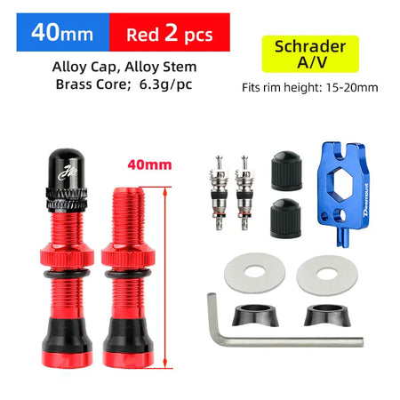 Deemount Schrader A/V Valves &ndash; Durable CNC Machined Alloy Construction AV 40mm Red  2P MA3 / CHINA