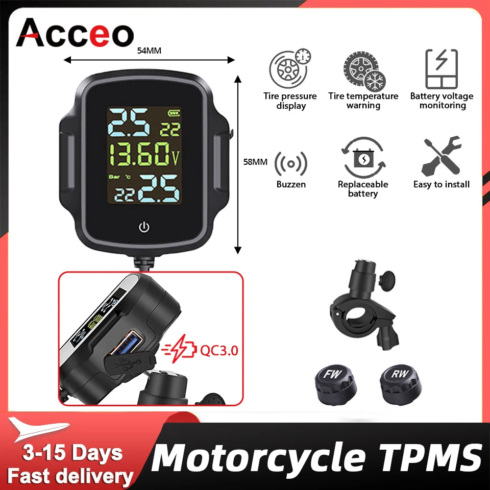 ACCEO K05 TPMS Motorcycle Monitor &ndash; 2 External Sensors