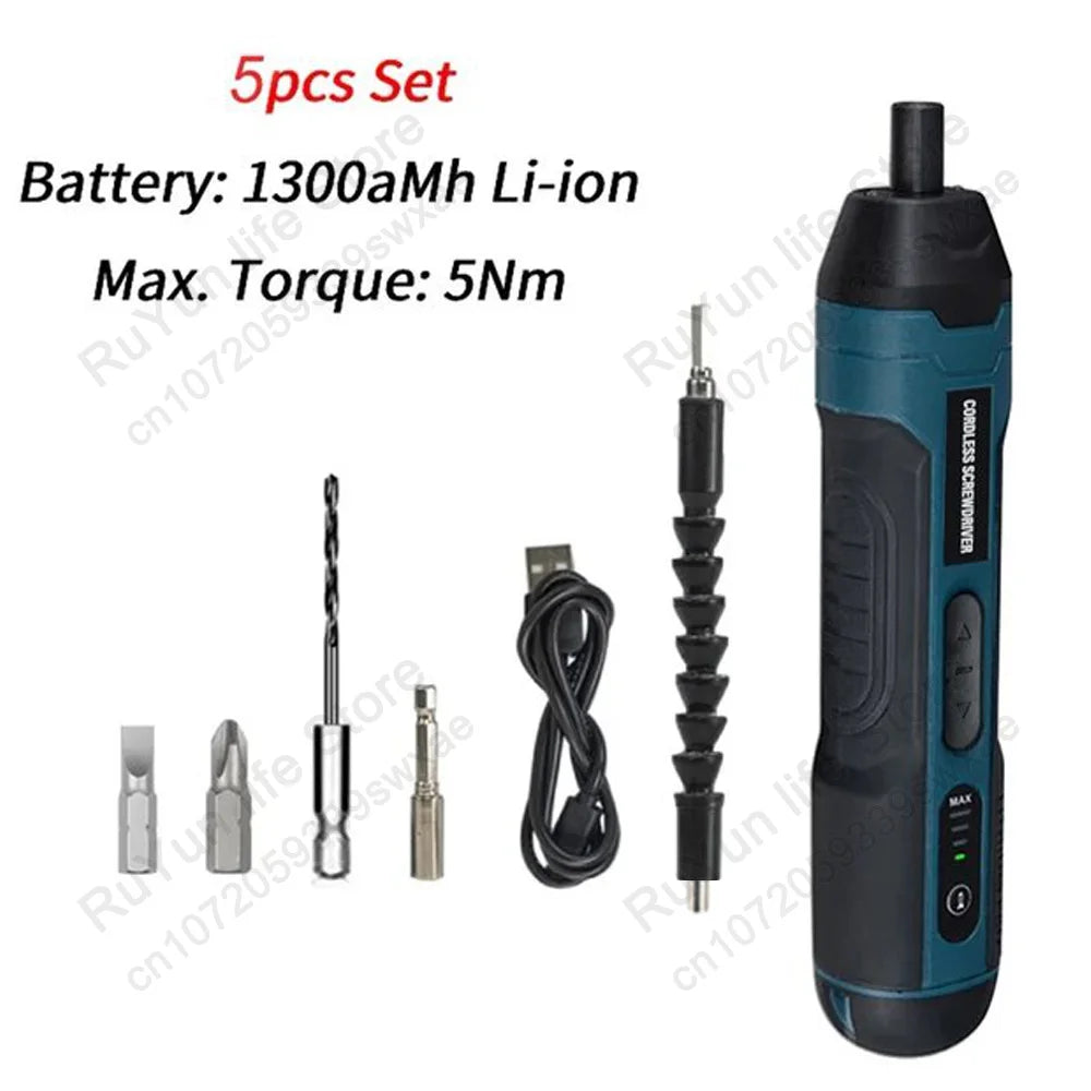 Mini Electric Screwdriver Set &ndash; USB Rechargeable 1300mAh 5 pcs set