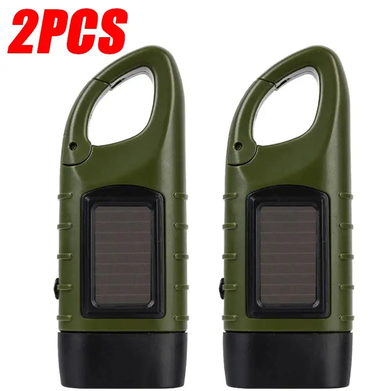 Solar Hand Crank LED Flashlight Survival Dynamo For Hiking 2PCS