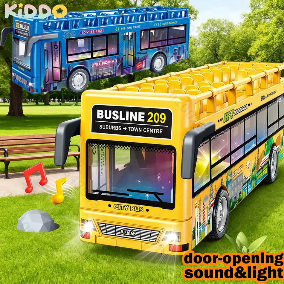 Conusea Dubbeldekker Diecast Bus, Trekspeelgoed met Deuren, Licht en Geluid