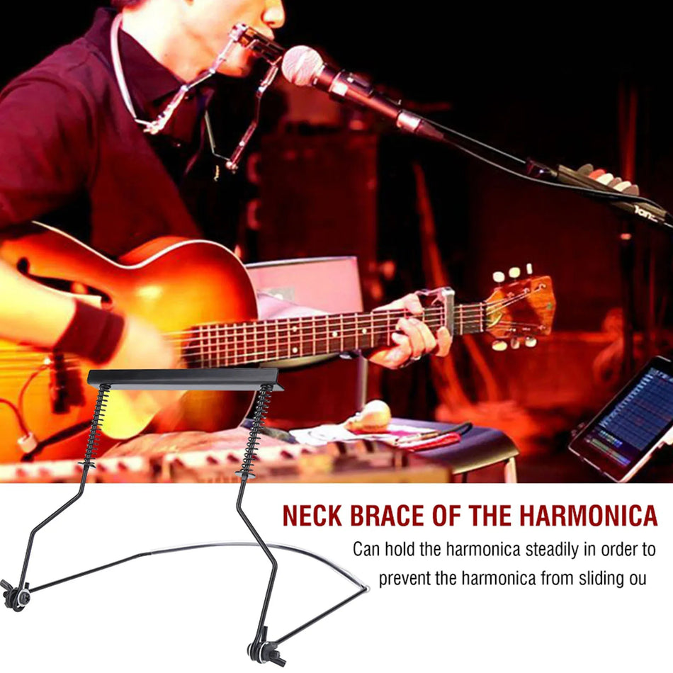 Metal Harmonica Stand with Neck Holder for 10 Hole Harmonicas
