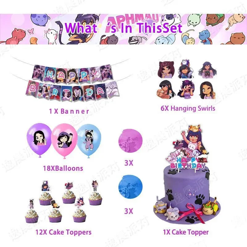 Aphmau Plushies Birthday Party Decoration Set