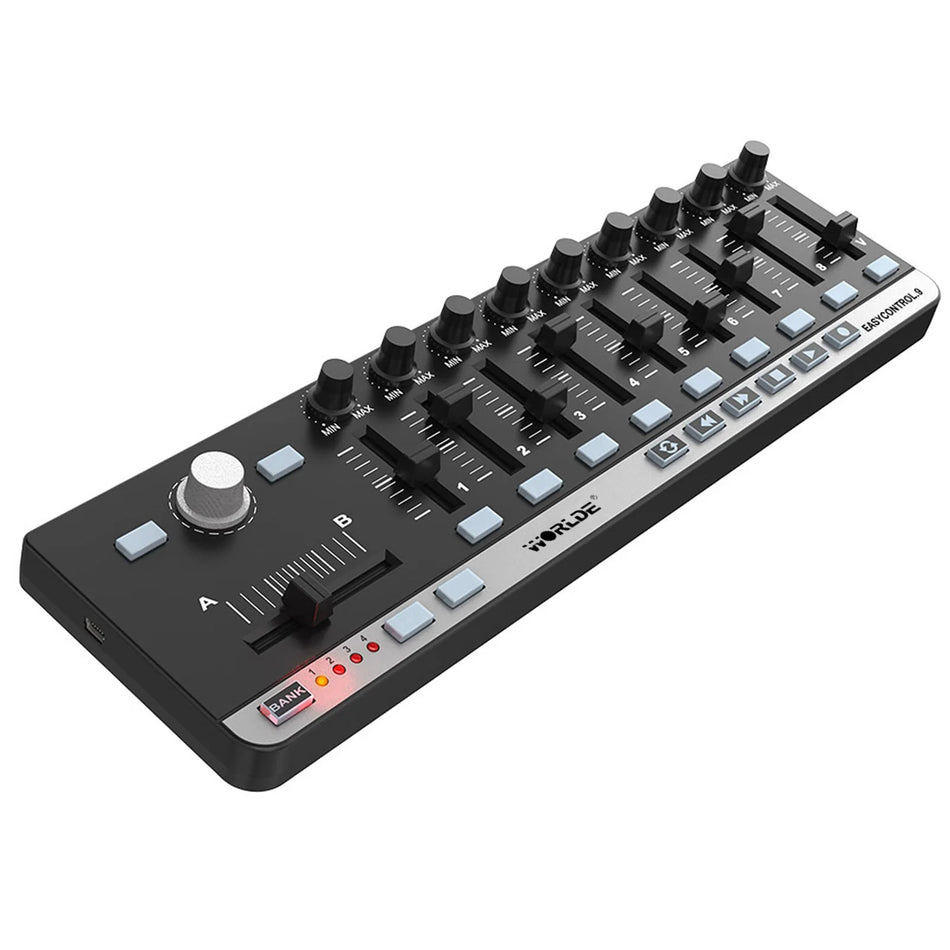 Worlde EasyControl 9 USB MIDI-ohjain 9 säätönuppia liukusäätimiä