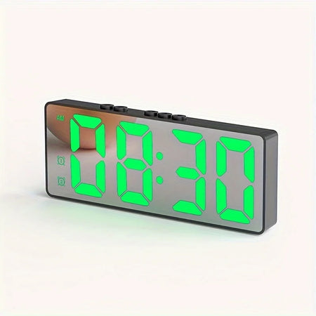NieNie Dual Alarm LED Clock with Voice Control and Temperature Display Black Green