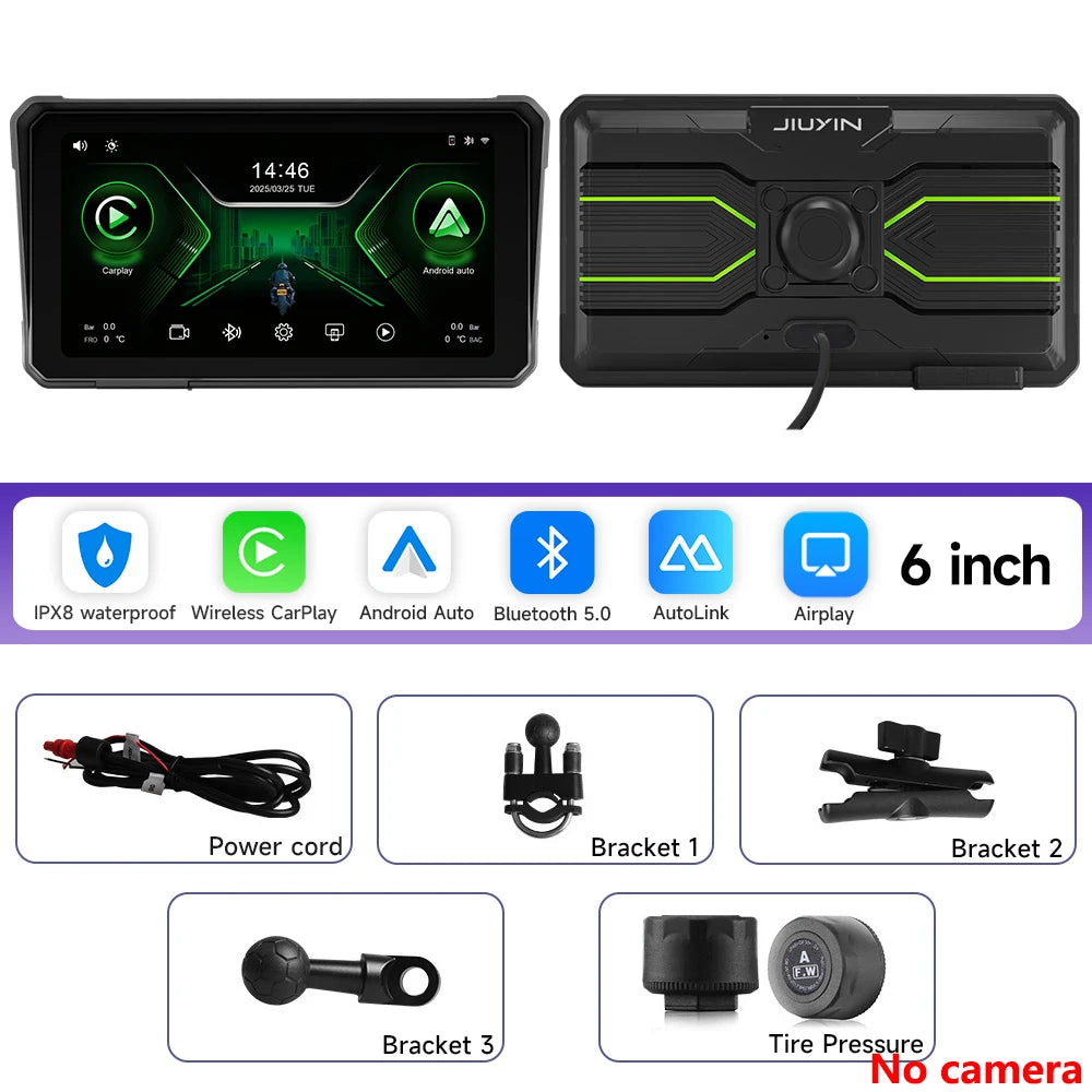 6 Inch Motorcycle Multimedia Player &ndash; 2K HD Touch Screen with Wireless CarPlay and Android Auto M590-TMPS-No camera / CHINA