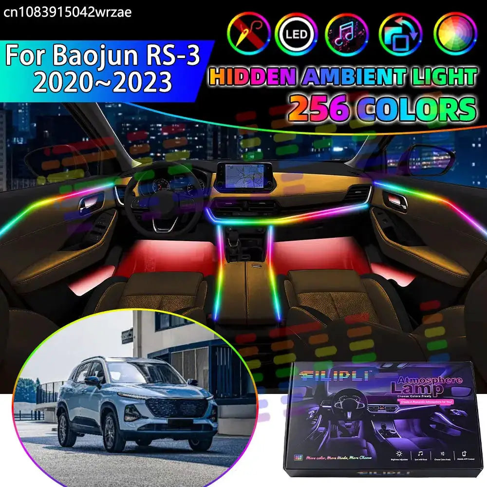 For Baojun RS-3 2020~2023 2022 RGB Car Interior Ambient Lights Strips Breathing Lighting Kit App Control LED strips Auto Parts by InterCyprus Trading Ltd