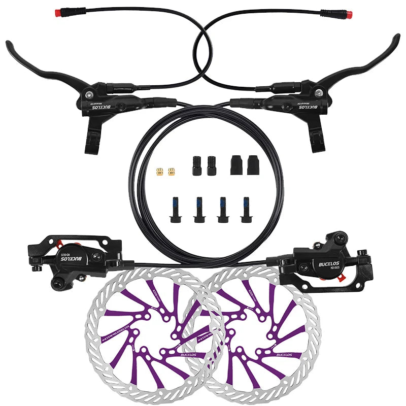 BUCKLOS Hydraulic Disc Brake Set for E-Bikes and Scooters Brakes-Rotor Purple