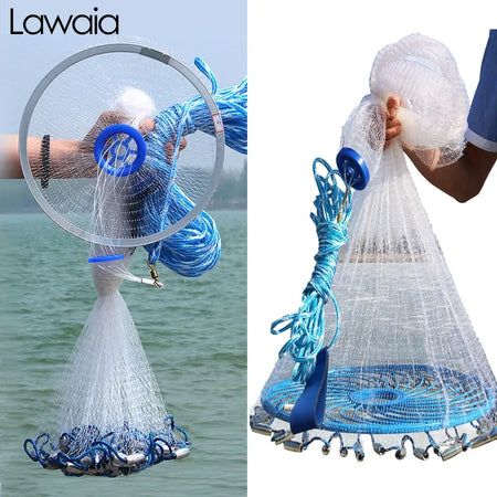 Lawaia Hand Cast Net - Durable Monofilament Nylon Fishing Net with Aluminum or Plastic Ring