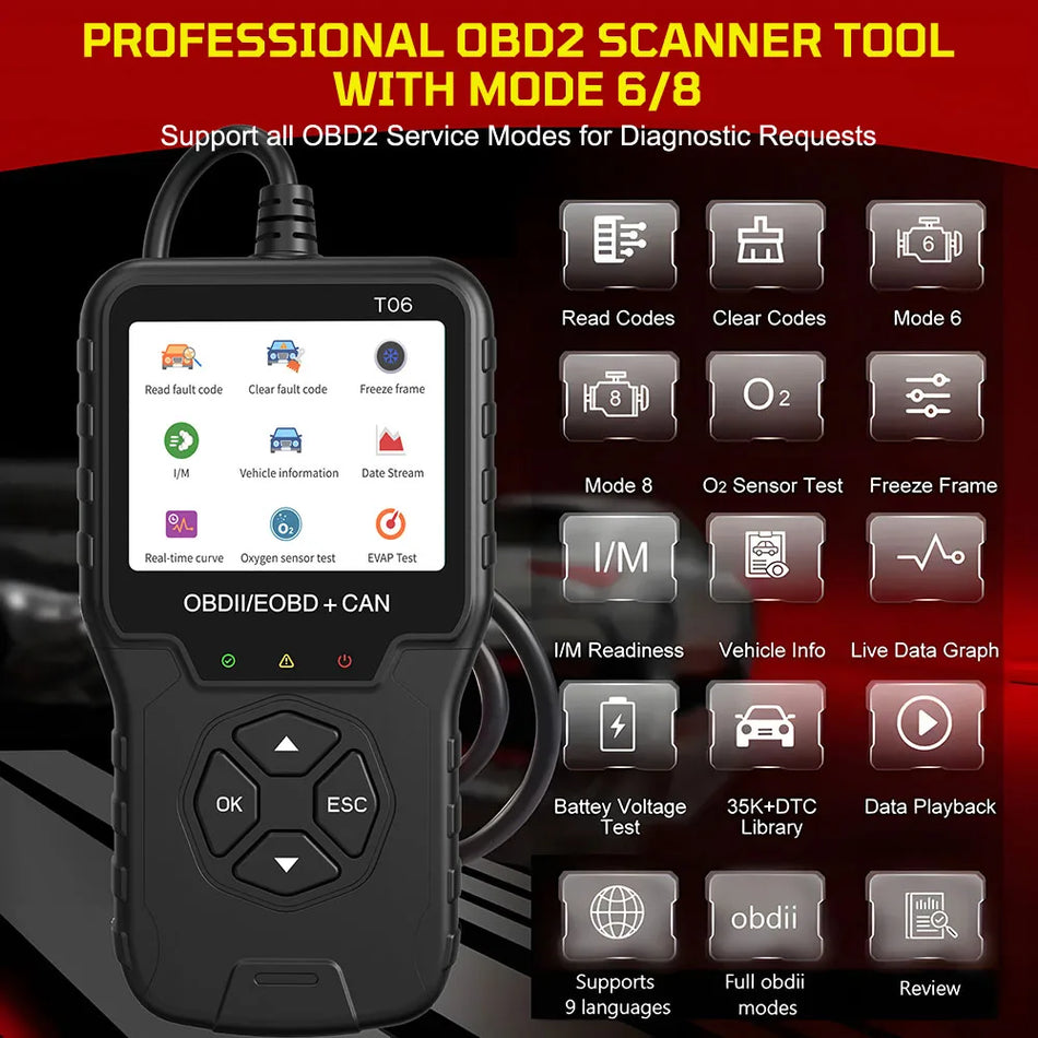 Scanner OBD2 T06 Con Supporto Multilingue Per Diagnostica Automobilistica