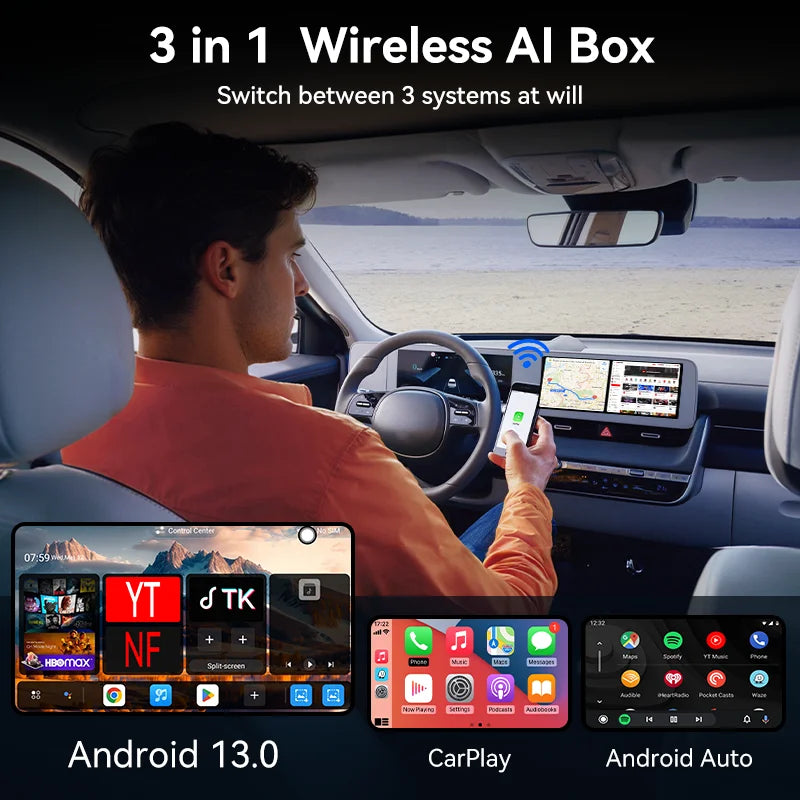 Android 13 CarPlay AI Kutusu Kablosuz CarPlay ve Android Auto ile