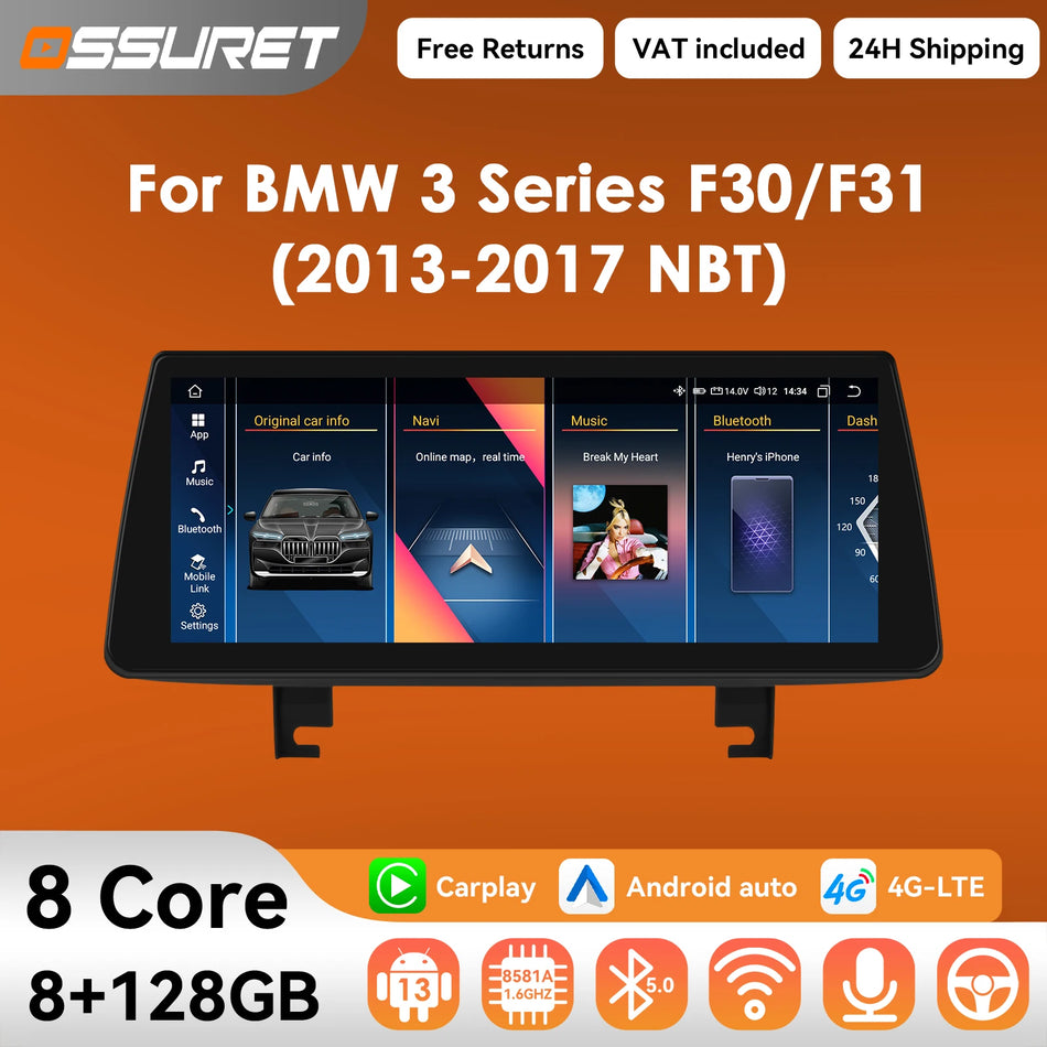 10.25 CarPlay Android 13 BMW 3 Serie F30 F31 Bilradio