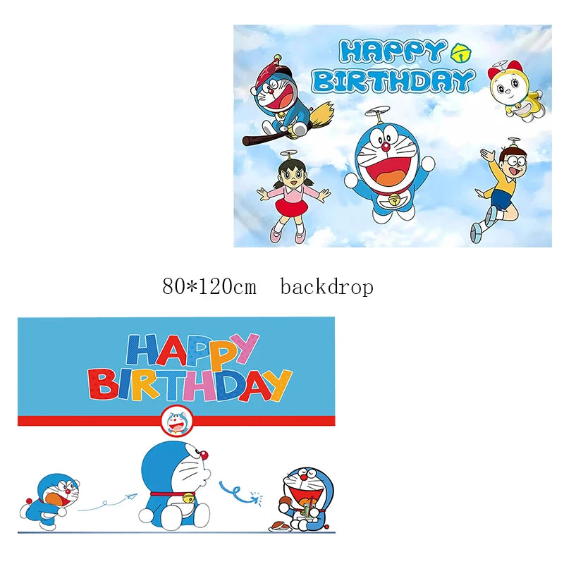 Doraemon Birthday Party Decoration Set with Banner, Cake Topper &amp; Balloons