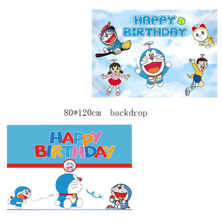 Doraemon Birthday Party Decoration Set with Banner, Cake Topper &amp; Balloons