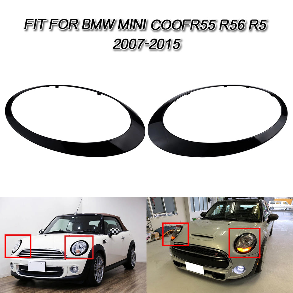 Mini Cooper S Headlight Trim Rings Bezel Covers, Gloss Black Pair