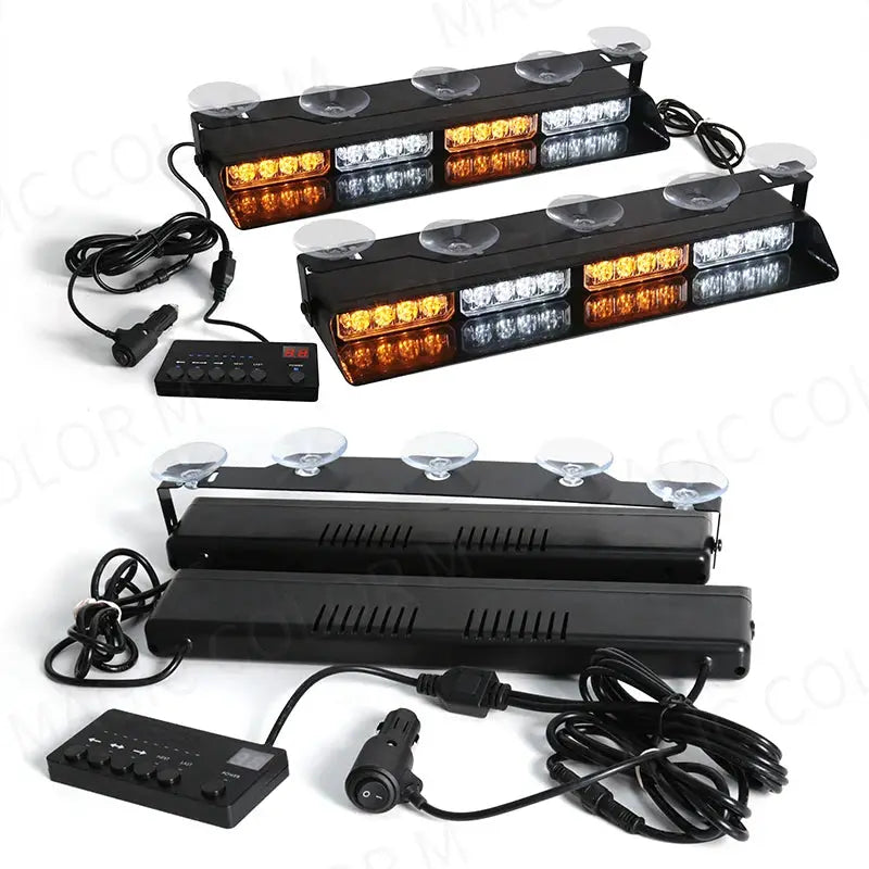 2-in-1 32 LED Car Strobe Lights For Emergency Flash Warning Lamp Windshield Bar Red Blue Amber White Waterproof Auto Assembly by InterCyprus Trading Ltd