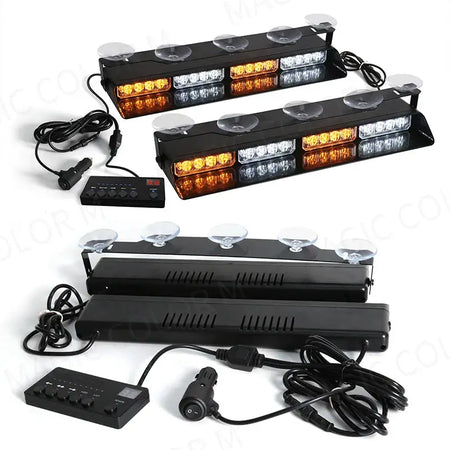 2-in-1 32 LED Car Strobe Lights For Emergency Flash Warning Lamp Windshield Bar Red Blue Amber White Waterproof Auto Assembly by InterCyprus Trading Ltd