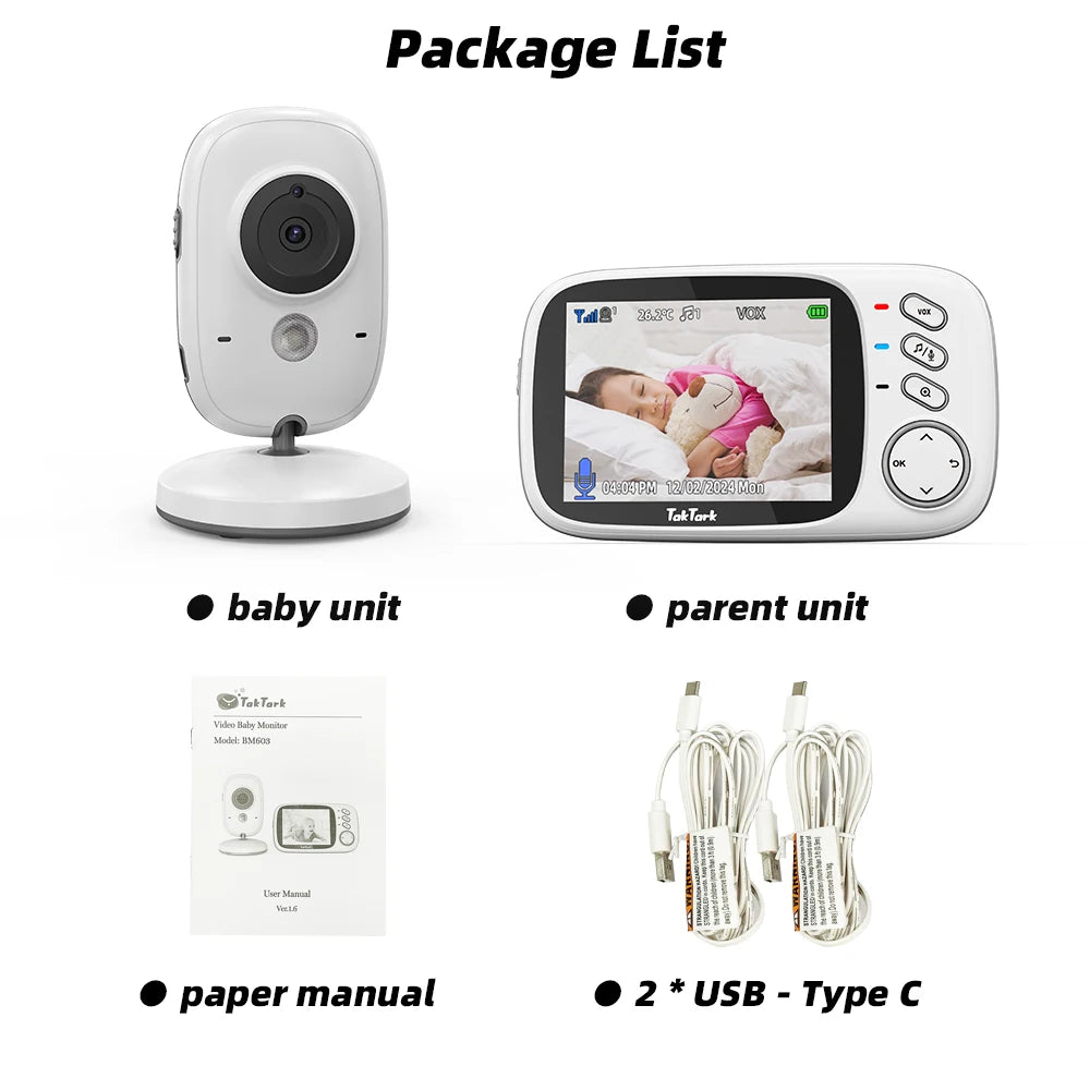 TakTark 3.2 Inch Wireless Video Baby Monitor with Night Vision &amp; Two-Way Audio BM603 NO Charger