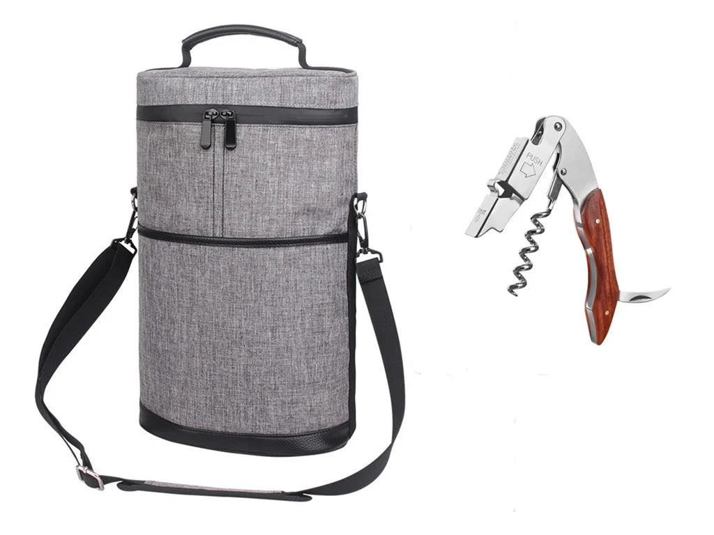 Cooler Bag for 2 Bottles &ndash; Portable Ice Carrier for Picnic Grey Opener