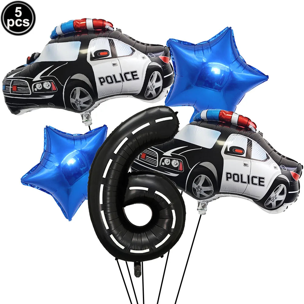 Police Themed 40-Inch Balloon Set - 5PCS Black and White Decorations Marble / Other