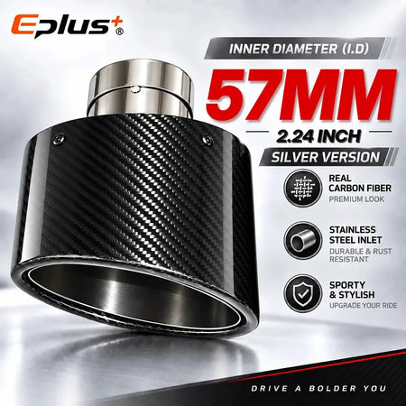 Glossy Oval Carbon Fiber Universal Car Exhaust Muffler Tip Exhaust Pipe Nozzle Decoration Stainless Silver&Black Left and Right by InterCyprus Trading Ltd