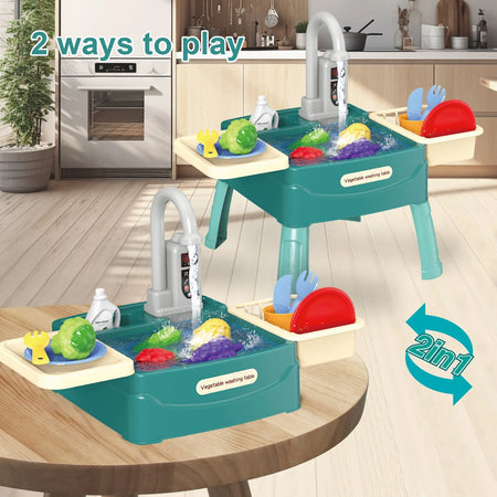 Electric Kitchen Simulation Toy with Dishwashing and Vegetable Washing Features